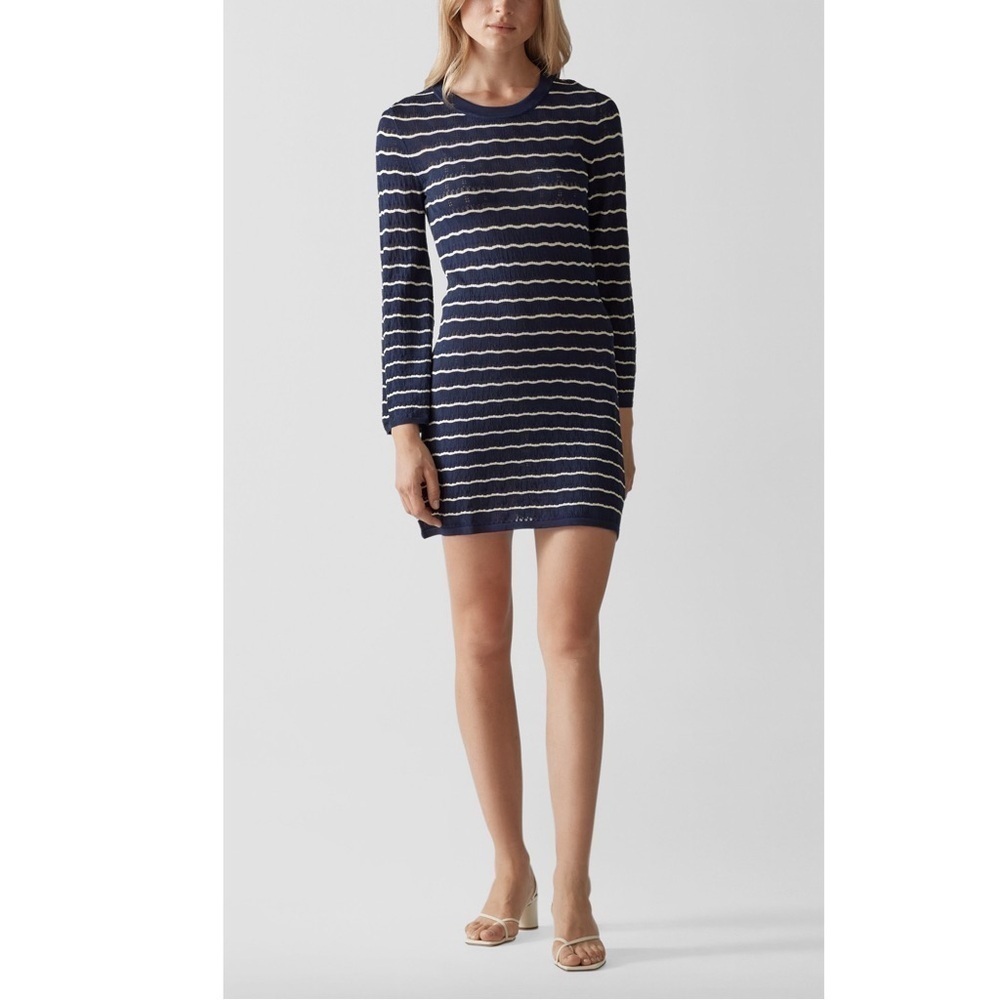 𝅺NWT Baum und Pferdgarten Chrisanna Stripe Pointelle Mini Dress Navy White